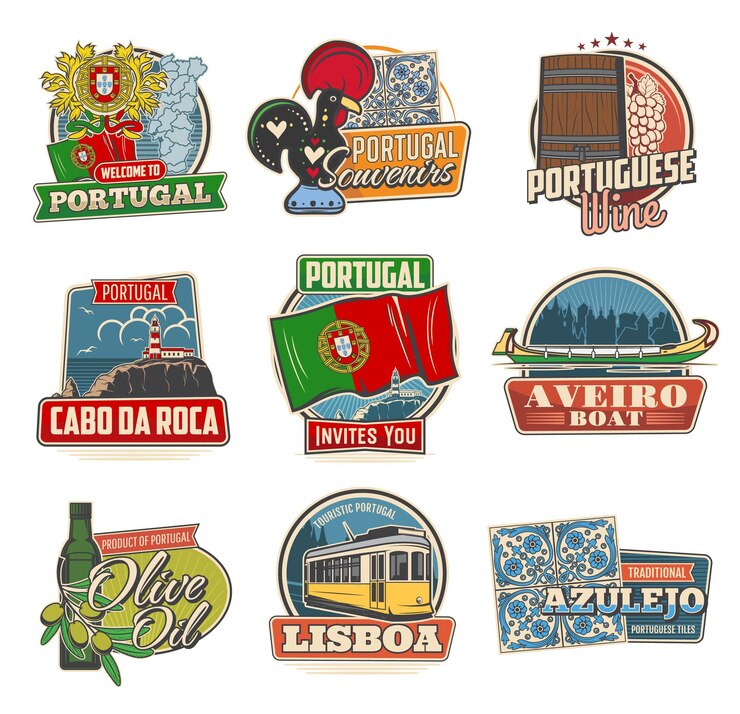 Vector monumentos e iconos de viaje de portugal