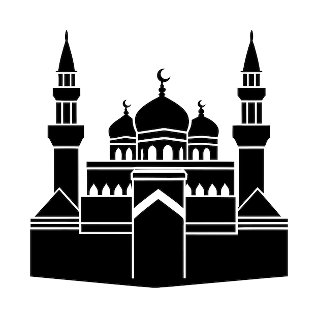 Los monumentos islámicos icónicos de la Kaaba y las siluetas de las mezquitas famosas