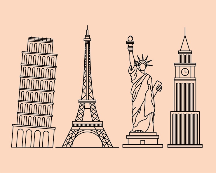 Vector monumentos turísticos cuatro iconos