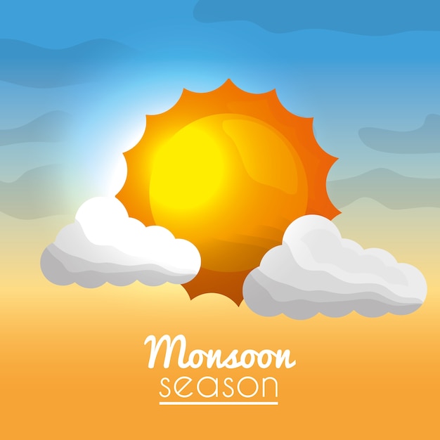 monzón temporada brillante sol nubes y tarjeta borrosa