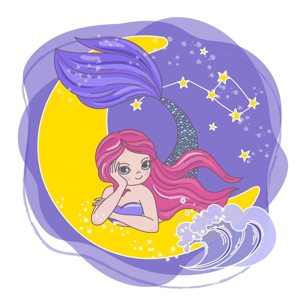 Moon mermaid space cartoon princess