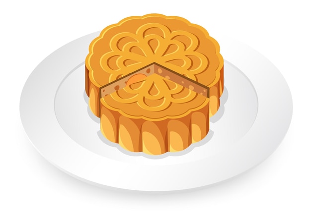 Vector mooncake aislado en plato blanco