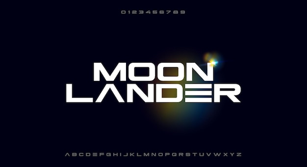 Vector moonlander un tipo de letra ancho minimalista audaz con un poco de tema de ciencia ficción