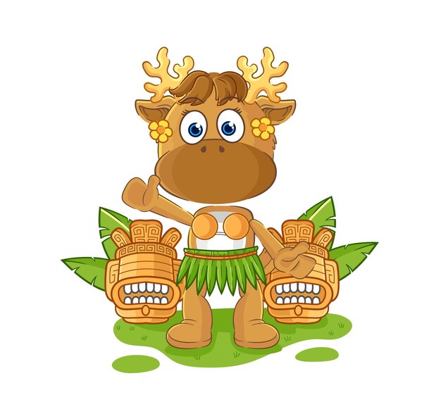 Moose hawaiano agitando personaje de dibujos animados mascota vector