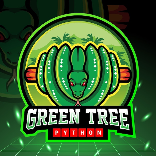 Vector morelia viridis mascota pitón arbórea verde. diseño de logo de esport