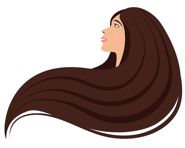 Morena con retrato de Vector de pelo suelto en un estilo plano