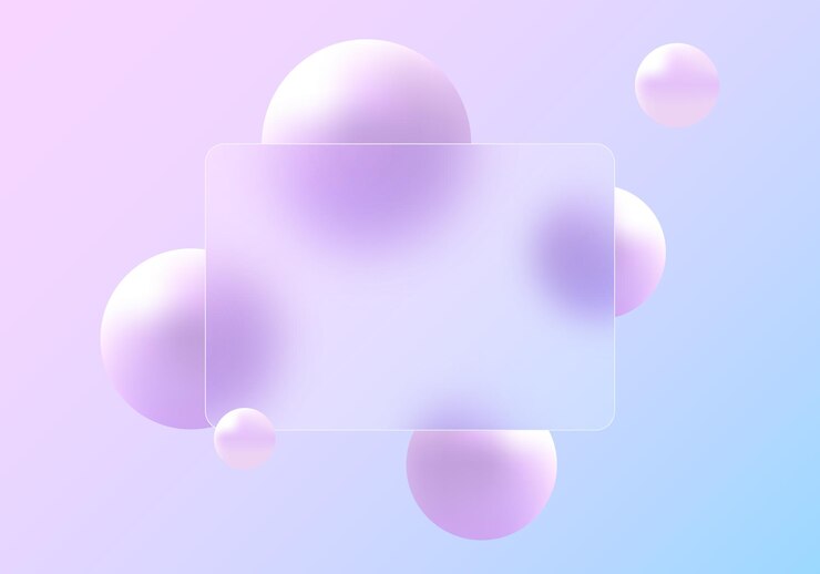 Vector morfismo de vidrio plantilla de página de destino del sitio web partición de vidrio esmaltado con esferas flotantes