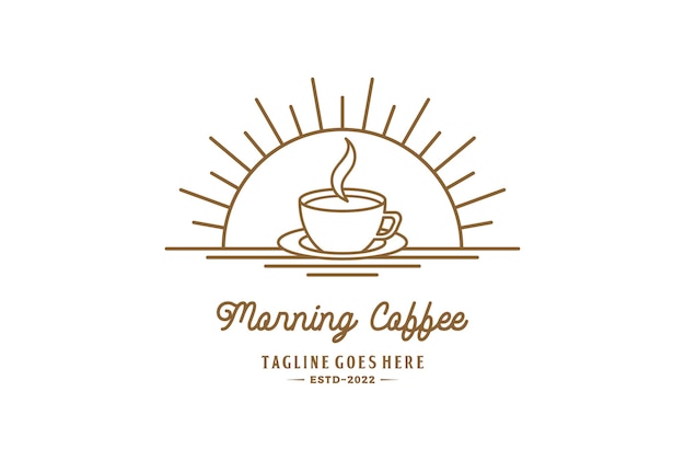 Morning Sun Sunrise Coffee Mug Cup Line para Cafe Logo Design