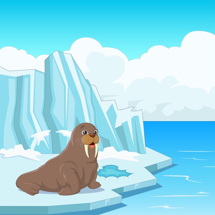 Vector morsa de dibujos animados flotando en el hielo