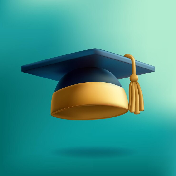 Vector mortarboard lindo 3d para la educación de posgrado del casquillo de la graduación con el elemento del fondo de la tosca