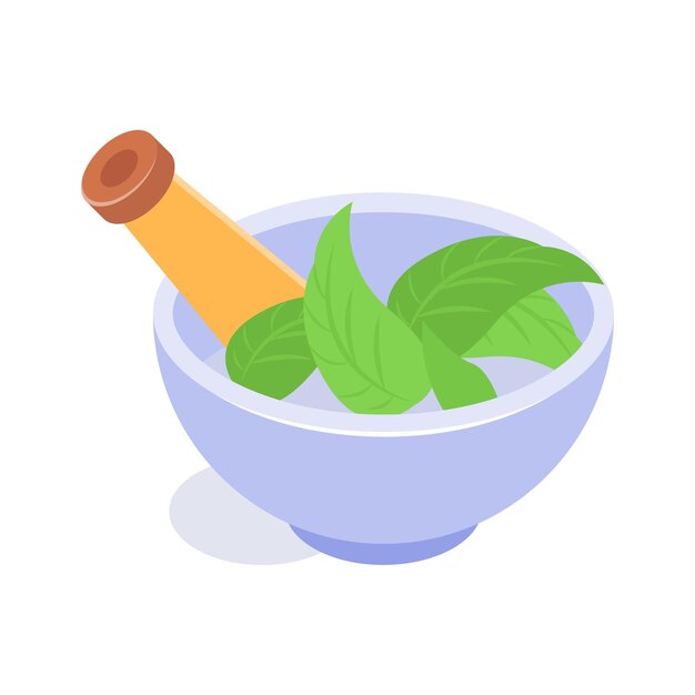 Mortero y pestillo con hojas que representan la medicina natural y herbal