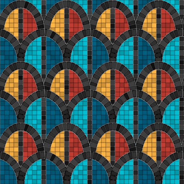 Vector mosaico de arco negro con patrón sin costuras en estilo romano antiguo