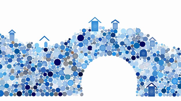 Mosaico de casas abstractas de pequeños círculos de varios tamaños