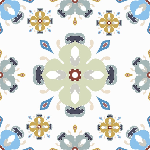 Mosaico de colores sin costuras de azulejos de Azulejo decoración portuguesa y española Islam árabe indio otomano motivo Vector Fondo dibujado a mano