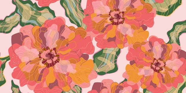 Mosaico estilizado de flores y hojas en flor en estilo japonés patrón vectorial sin costuras motivos de primavera ornamento estilo retro