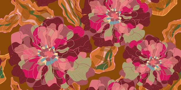 Mosaico estilizado de flores y hojas en flor en estilo japonés patrón vectorial sin costuras motivos de primavera ornamento estilo retro