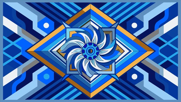 un mosaico de una flor en azul y amarillo