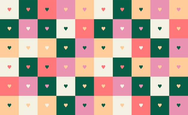 Mosaico geométrico de Bauhaus patrón sin costuras en azulejos con corazones en tonos de color rojo Día de San Valentín