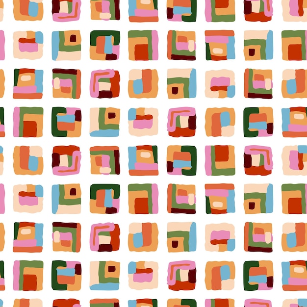Mosaico geométrico de verano patrón sin costuras Vector diseño abstracto dibujado a mano con formas cuadradas impresión de colores moderna