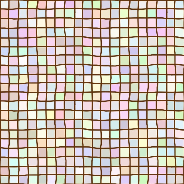 Mosaico multicolor de cuadrados, malla, dibujado a mano, patrón sin costuras