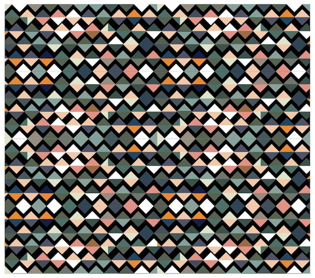 Un mosaico de patrones geométricos intrincados de triángulos coloridos que forman un patrón geométrico repetido