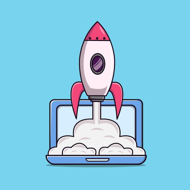 mosca del cohete en la ilustración de la computadora portátil