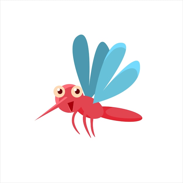 Mosquito Mid-air Childish Character Aislado Plano Colorido Vector Icono Sobre Fondo Blanco