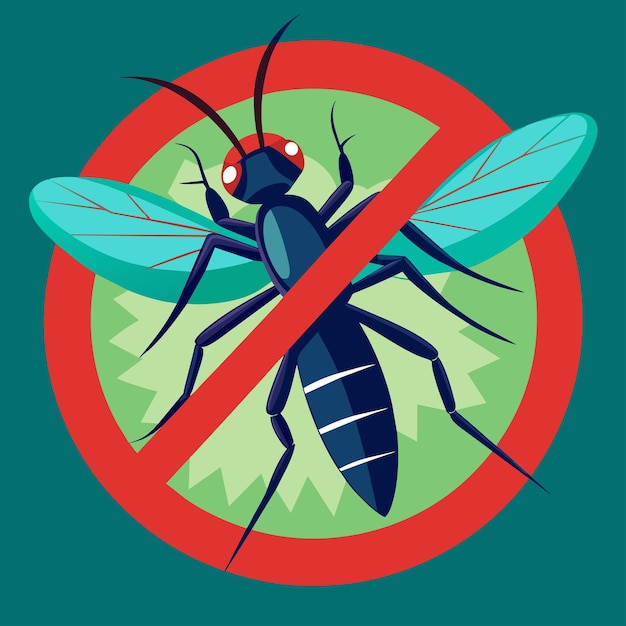 Vector mosquito con una señal de detención ícono vectorial negro rojo color desvanecido aislado en fondo blanco insec