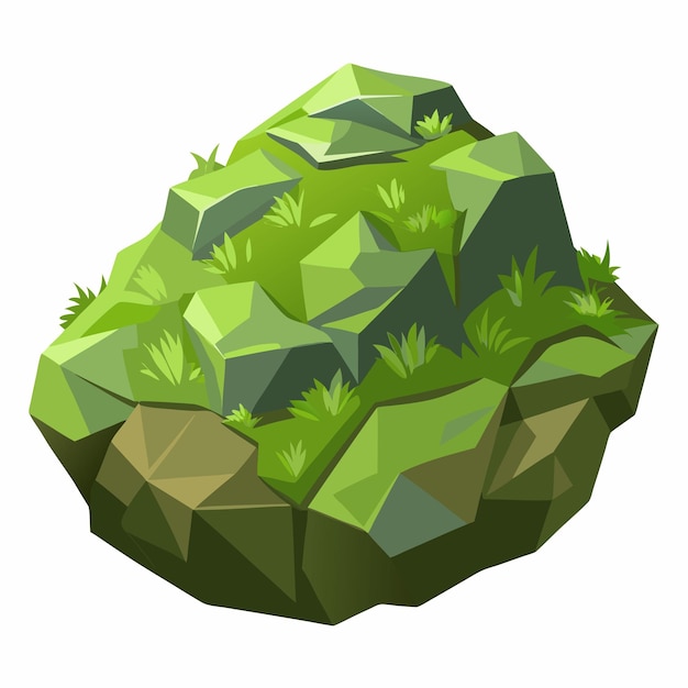 A moss-covered rock formation on a floating island