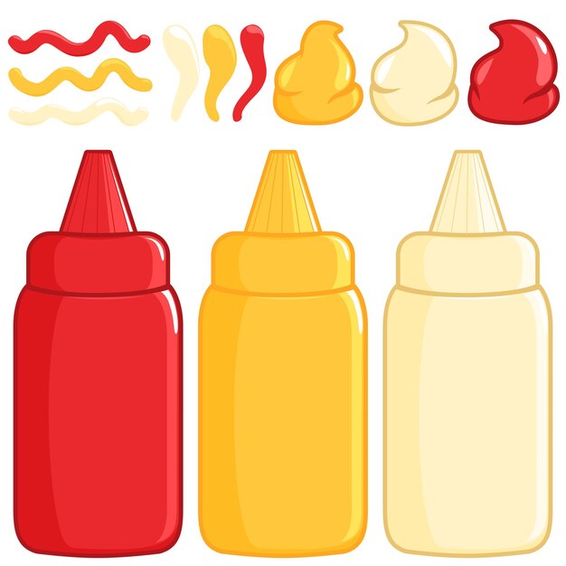 Mostaza de ketchup y mayonesa Botellas de salsa de comida rápida para perritos calientes y hamburguesas