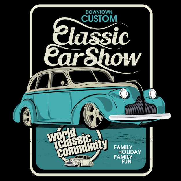 Mostrar coches clásicos, ilustraciones vectoriales de coches.