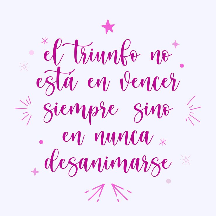 Vector un motivacional español escrito a mano en rosa y morado el triunfo no esta en vencer siempre