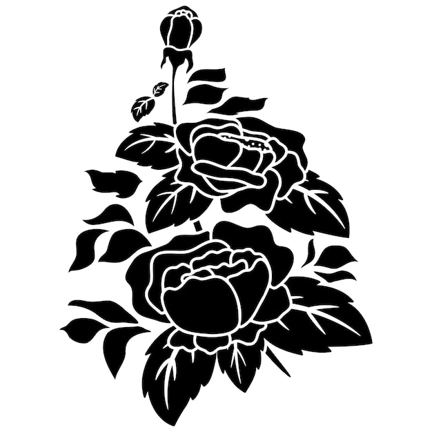 motivo de flor de silueta negra floral para la decoración del marco de borde de fondo