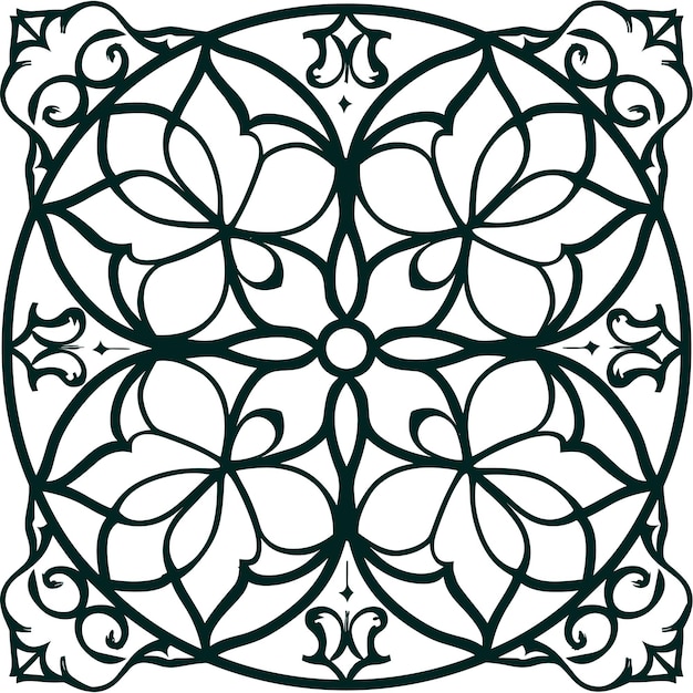 Motivo floral y estelar sin costuras en diseño monocromático inspirado en el árabe