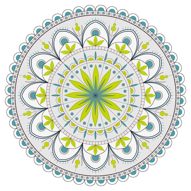 Motivo de flores étnicas inusuales Mandala floral estilizado Ornamento redondo decorativo verde azul gris