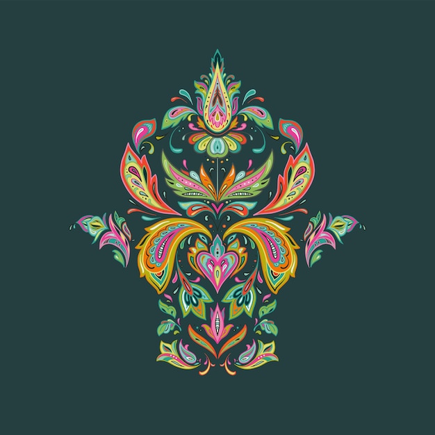 Motivo oriental vectorial sobre fondo verde Hermoso adorno paisley