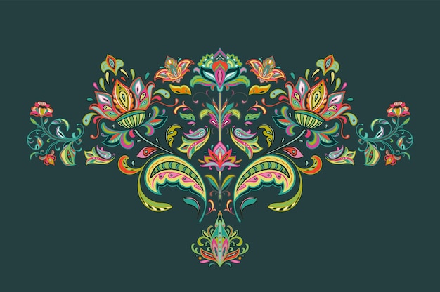 Motivo oriental vectorial sobre fondo verde Hermoso adorno paisley