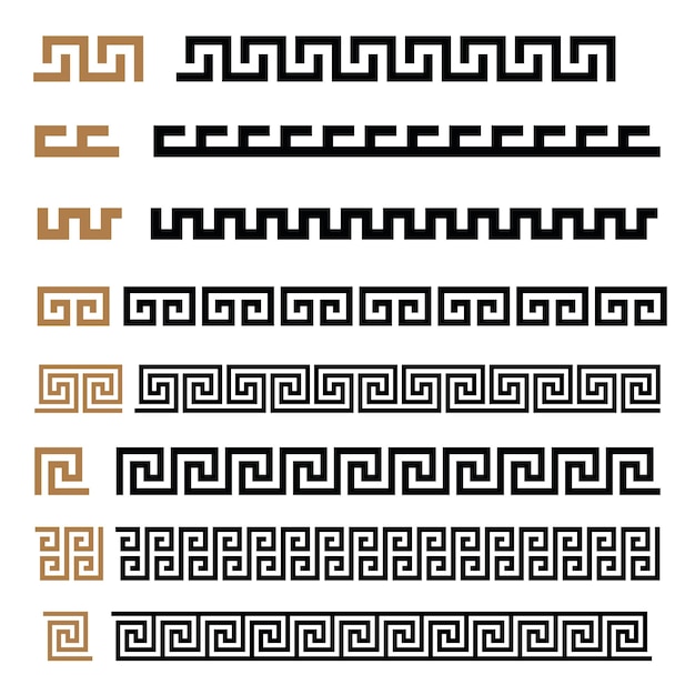 Motivos griegos vector símbolos fronteras marcos conjunto colección de elementos clave griegos