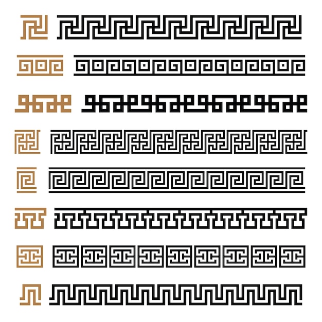Motivos griegos vector símbolos fronteras marcos conjunto colección de elementos clave griegos