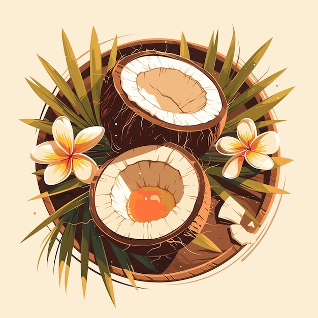 Motivos tailandeses de coco con elementos tropicales