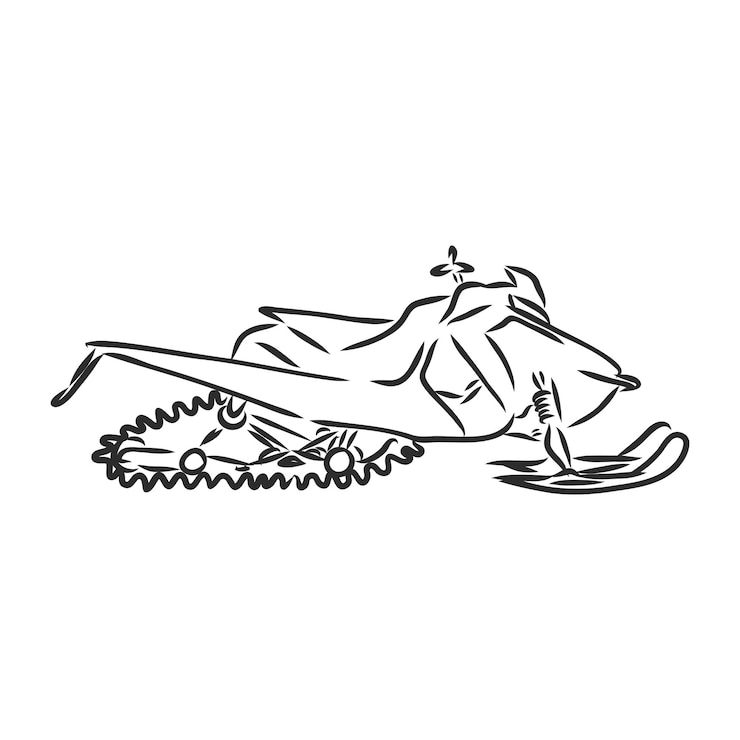 Vector moto de nieve dibujo en blanco y negro fondo blanco moto de nieve dibujo vectorial