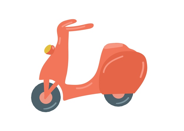 Moto roja scooter aislado ciclomotor retro dibujado a mano estilo de dibujos animados ilustración vectorial