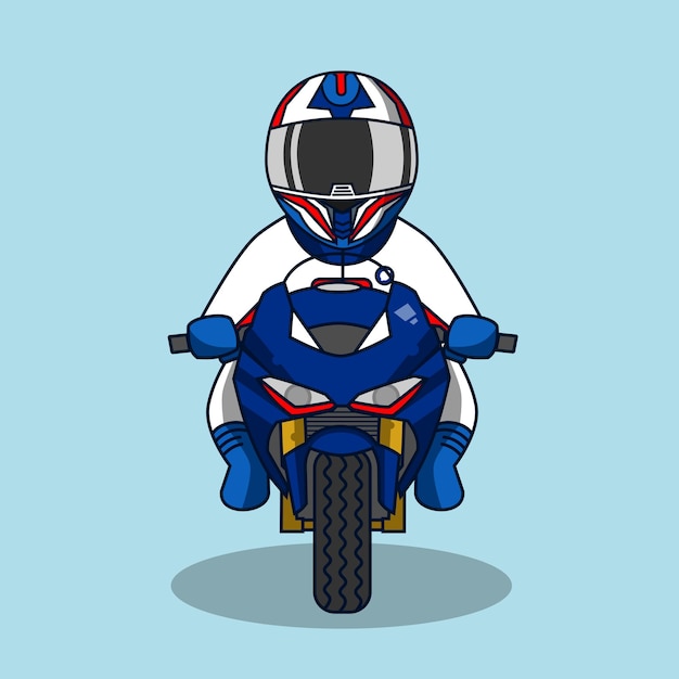 Una motocicleta azul y blanca con casco y casco azul.