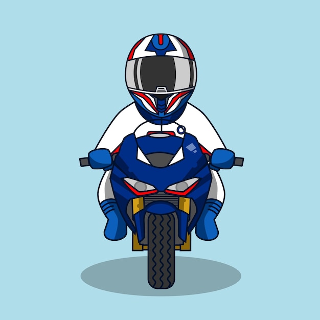 Vector una motocicleta azul y blanca con casco y casco azul.