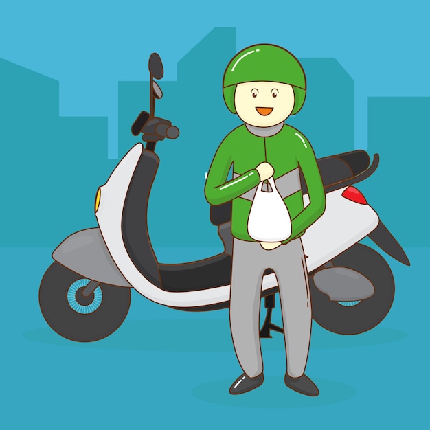 Motocicleta bici uber servicio de movilidad de entrega ilustración linda transporte vehículo eléctrico