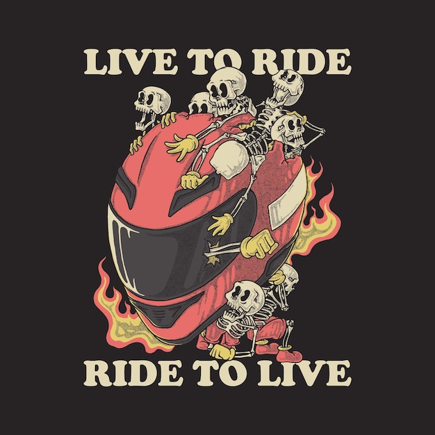 Una motocicleta con una calavera que dice vivir para andar para vivir.