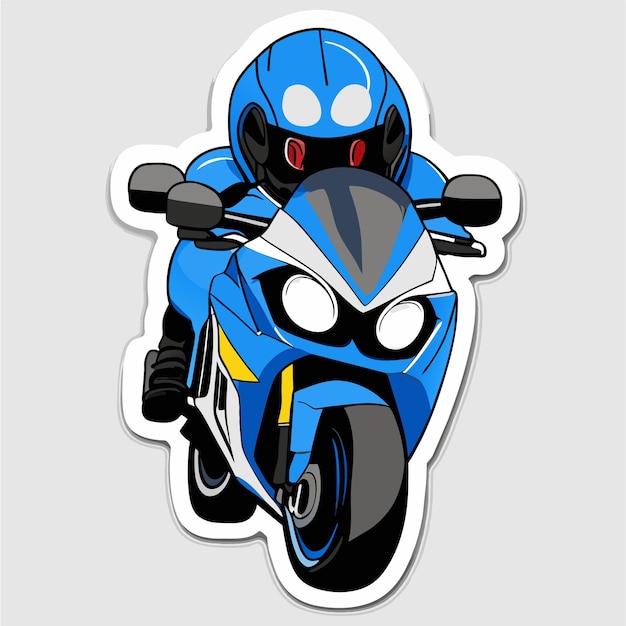 Motocicleta de carreras deportivas dibujada a mano plana con estilo adhesivo de dibujos animados icono concepto ilustración aislada