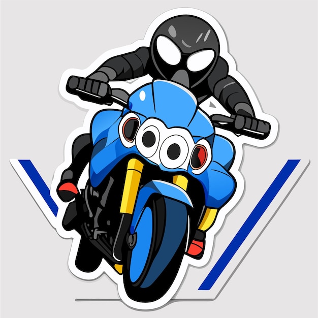 Motocicleta de carreras deportivas dibujada a mano plana con estilo adhesivo de dibujos animados icono concepto ilustración aislada