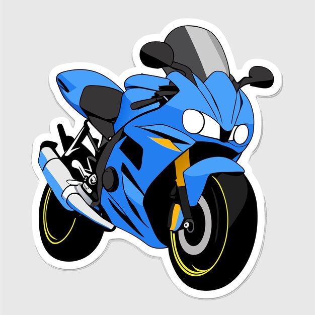 Vector motocicleta de carreras deportivas dibujada a mano plana con estilo adhesivo de dibujos animados icono concepto ilustración aislada