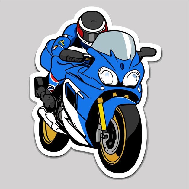 Vector motocicleta de carreras deportivas dibujada a mano plana con estilo adhesivo de dibujos animados icono concepto ilustración aislada